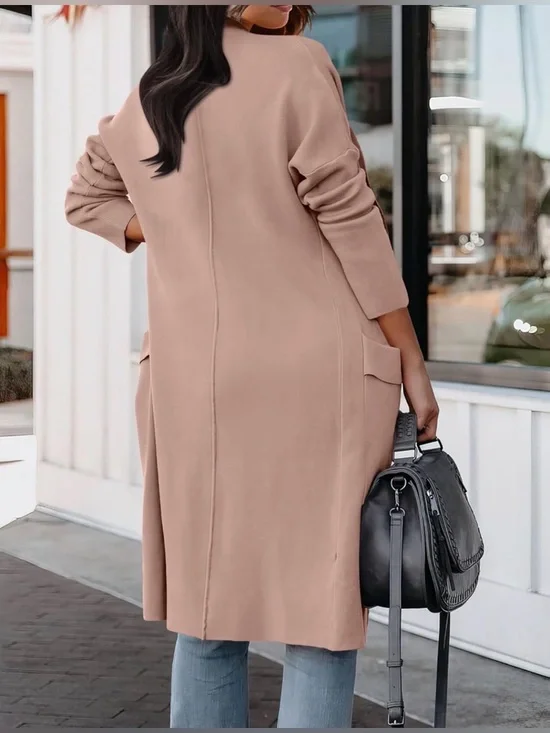 Women's Long Open Front Coatigan - Blush - Picture 3 of 4